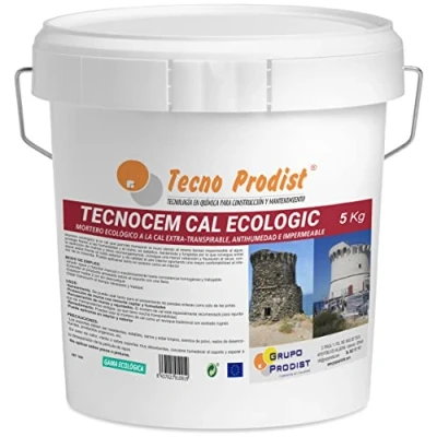 Imagen de TECNOCEM cal ECOLOGIC de Tecno Prodist (5 Kg) Mortero a la ecológico, Extratranspirable, antihumedad, impermeable, para enlucidos y revocos, fácil aplicación, color Blanco