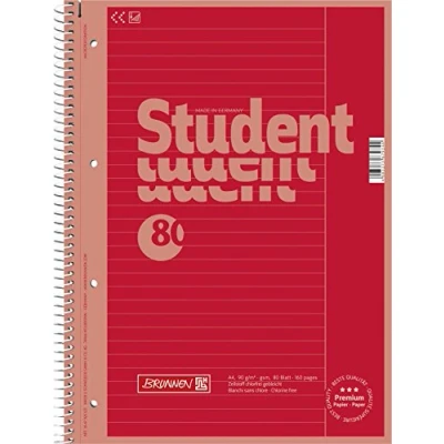 Imagen de Brunnen 1067925123 Student Colour Code Cuaderno de notas (A4 a rayas, líneas 25, 90 g/m², 80 hojas), color rojo