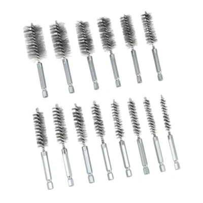 Imagen de QWORK® 14 piezas Cepillos de alambre para taladros cerdas acero inoxidable 8 mm a 25 diámetro con vástago hexagonal 1/4 una limpieza, pulido, esmerilado y desbarbado eficientes