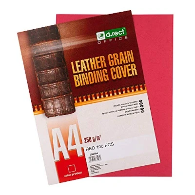 Imagen de D.RECT Contraportada con Textura de Cuero Lomo Cartón 250 g/m² Encuadernación A4 Paquete 100 Unidades Rojo