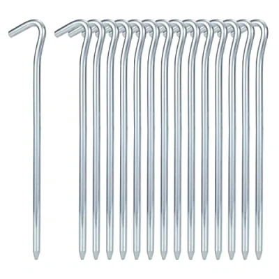 Imagen de Piquetas para Tienda de Campaña, 15 Piezas Clavijas Acero Galvanizada, 180mm x 6mm, No Se Oxidan Camping, Senderismo, Viajes y al Aire Libre
