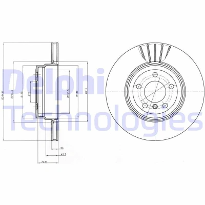 Imagen de DELPHI BG9064 Disco de freno 345 24 5 ventilado aceitado sin procesar cojinete rueda, anillo sensor ABS BMW: X6, X5