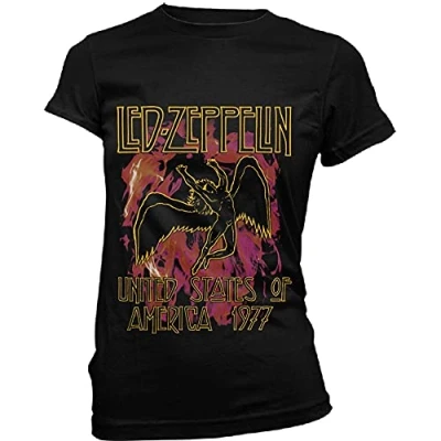 Imagen de Rock Off Led Zeppelin T Shirt Negro Flames Band Logo Nuevo Oficial De Las Mujeres Skinny Size M