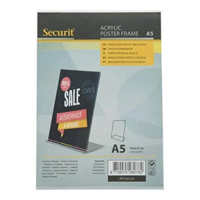 Imagen de Securit Soporte para póster de mesa acrílico Formato inclinado en L Tamaño A5