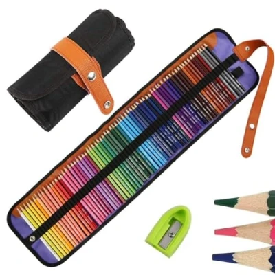 Imagen de Nakeey Set de arte lápices dibujo para pintura y bocetos mezcla colores profesionales,lápices madera a base cera suave libros colorear Multicolor