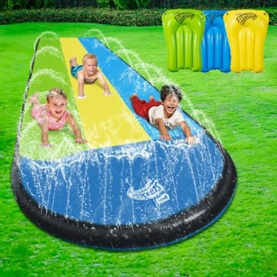 Imagen de Wham O Slip N Slide Triple Waver Rider con Boogie 548.64cm para niños de 5 a 12 años Backyard Water Fun