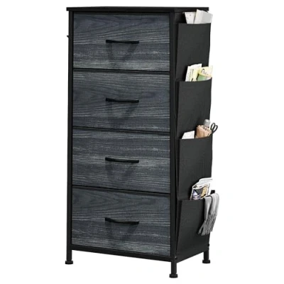 Imagen de YITAHOME Cajonera de Tela con Bolsillos Laterales, Ganchos,Cómoda Tela,Unidad Almacenamiento,con 5 cajones Extraíbles,Cómoda para Sala Estar,Dormitorio, Grano Madera Negro