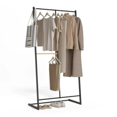 Imagen de Newlux Burro Ropa Resistente Hasta 15kg Hangy One 15 Doble Altura. Perchero Metálico con Gran Estabilidad Fácil Montaje Base Antirayaduras Espacio Pantalones (80x40x160cm) Negro