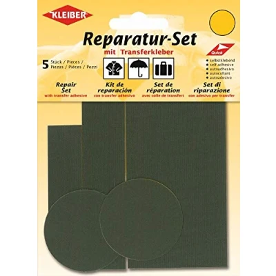 Imagen de Kleiber Juego de 5 Parches autoadhesivos Nailon para reparación Ropa, Varios tamaños, Color Verde Oliva