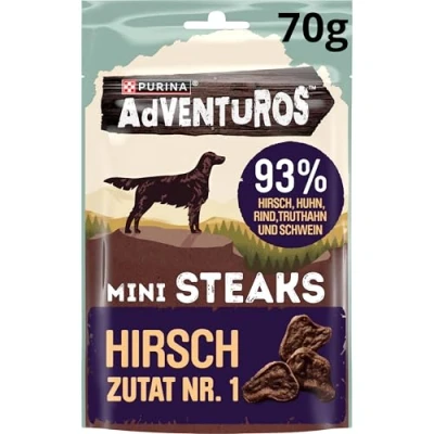 Imagen de PURINA AdVENTuROS Mini filetes para Perros, sin Cereales, Aperitivos Ricos en Ciervos, 7 Unidades (7 x 70 g)