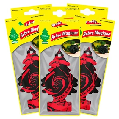 Imagen de Arbre Magique ambientador de coche sólido para colgar con perfume Black Rose y fragancia larga duración interiores acción aroma envolvente 6 paquetes individuales