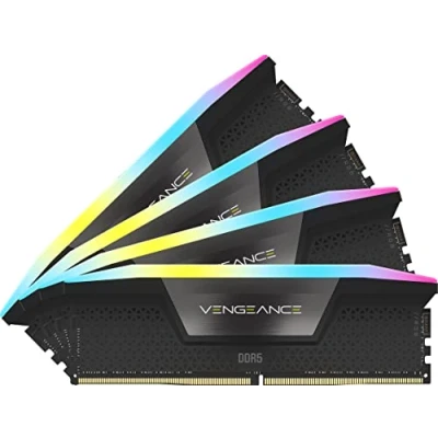 Imagen de Corsair Vengeance RGB DDR5 64GB (4x16GB) 6400MHz C32 Optimizada para Intel Memoria (Iluminación Dinámica de Diez Zonas, Regulación Voltaje a Bordo, Perfiles XMP 3.0 Personalizados) Negro