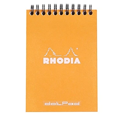 Imagen de Clairefontaine ES Rhodia 115009C Bloque de encuadernación (espiral) negro, A7 (7,4 x 10,5 cm), 80 hojas desmontables, cuadros pequeños 5x5, papel blanco g/m2, color naranja A6 (10,5x14,8 cm)