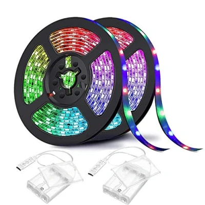 Imagen de Sunboia Tira LED Strip Batería Tiras 2M 5050 RGB Luz con Mini Controller Cinta Luminosa Impermeable IP65 para Fiestas Cumpleaños Bar Cocina (2 Piezas)