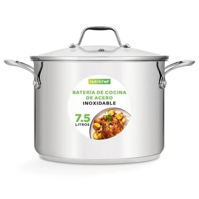 Imagen de Nutrichef Olla induccion grande, 7.5 litros, Induccion, Acero inoxidable 18/8, Tapa, Caldo, Estofado