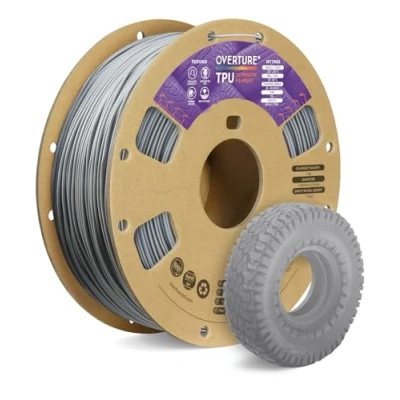 Imagen de OVERTURE Filamento de TPU Rollo Flexible 1,75 mm, Suave Para Impresora 3D 95A, Carrete 1 kg (2,2 libras), Precisión Dimensional +/ 0.02 mm(Gris)