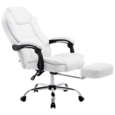 Imagen de CLP Silla De Oficina Castle En Cuero PU I Ejecutiva Reposapiés Extraíble &amp; Respaldo Reclinable Escritorio Ergonómica, Color:Blanco