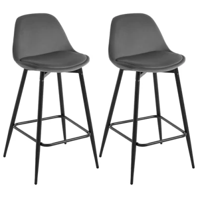 Imagen de Klihome 2X Taburetes Cocina, Bar, Altos, Cocina con Respaldo y Reposapiés, Asiento en Terciopelo Estructura Metálica, Gris Oscuro, K0005BH 2