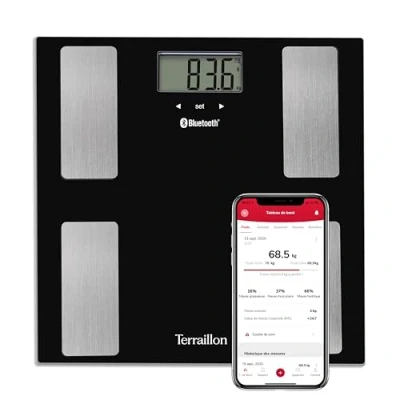 Imagen de TERRAILLON Báscula inteligente conectada IMC 8 usuarios Bluetooth Low Energy Capacidad 160 Kg Negro