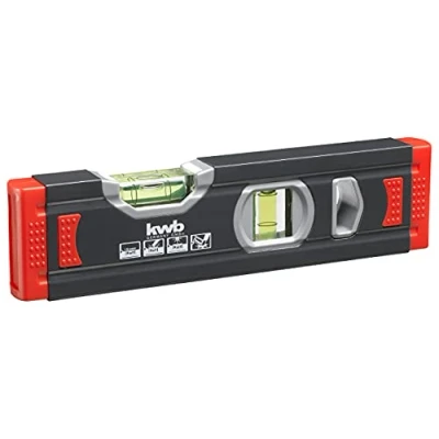 Imagen de kwb Mini nivel de burbuja aluminio 1 mm 20 cm, asegurado, m precisión, pulido preciso, horizontal y vertical, incluye protección contra caídas goma,