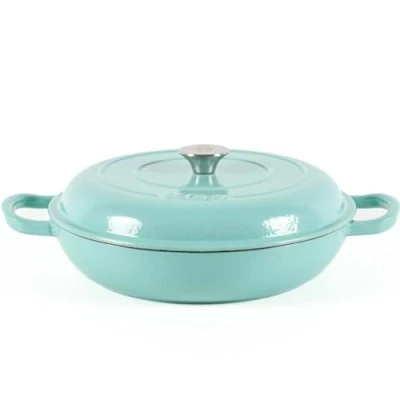 Imagen de Lätt Home Cocotte Hierro Fundido Esmaltado Verde Menta. Redonda Baja 30x6 CM 3,2 L. Olla Elegante, Resistente, Especial para Inducción y Apta todos tipo de Cocina