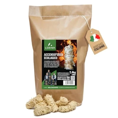 Imagen de LERAVA® Encendedor ecológico ≈200 unidades Enciende instantáneamente y quema 10 minutos fuego para chimenea, estufa, madera, barbacoa Rizos encender como diavolina