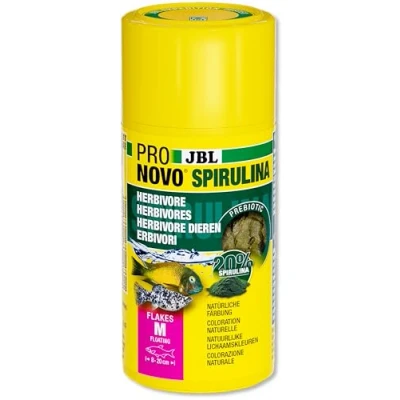 Imagen de JBL PRONOVO SPIRULINA Flakes, pienso Verde para Todos los Peces de Acuario 8 a 20 cm, Copos Comida Peces, Talla M, 1000 ml