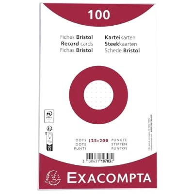 Imagen de Exacompta Ref. 10708E Caja de 10 paquetes 100 fichas bajo película Bristol dots sin perforar formato 148 x 210 mm Papel Clairefontaine certificado PEFC color blanco
