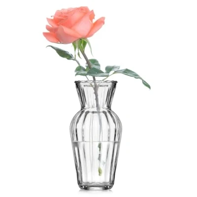 Imagen de Wrenbury jarrón de cristal acanalado para flores 15 cm, pequeño narciso texturizado postres, brotes
