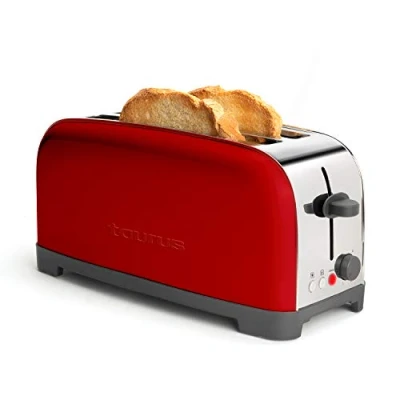 Imagen de Tostadora Taurus Vintage Red, 1400 W, Funciones de: Cancelar, Descongelar, Recalentar, 2 Ranuras extralargas, Rojo