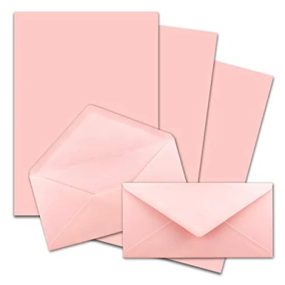 Imagen de FarbenFroh by Gustav Neuser Juego de 25 papeles carta DIN A4 con sobres largos, pegado en húmedo, color rosa