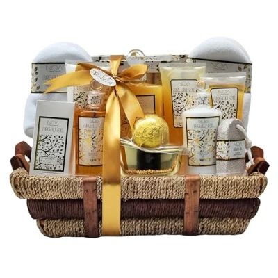 Imagen de Set de Baño Regalo Premium con aroma a Aceite Argán Kit Spa Completo Gel Ducha, Loción Corporal, Burbujas Baño, Exfoliante y Sales Perfecto para el Cuidado Personal