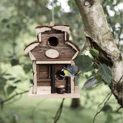 Imagen de Garden Mile Natural Bird Box House Hotel caja de madera tradicional para pájaros jardín, casa pájaros, cajas anidación balcón, ideal como petirrojo,