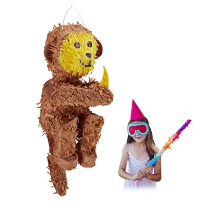 Imagen de Relaxdays Piñata Mono, para Colgar, Fiestas Cumpleaños Niñas, Simio, Rellenable con Chuches, de Papel, Marrón, Color, 59 x 20 29 cm (10031490)