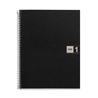 Imagen de Miquelrius Cuaderno Notebook The Original, Tamaño A4, 80 Hojas de 70 g/m² y 1 Franja Color, Rayado Cuadrícula 5 mm, 4 Taladros, Cubierta Polipropileno, Color Negro/Gris