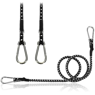Imagen de COM FOUR® 3X Correas elásticas de Equipaje con Rayas Reflectantes Cuerda tensión mosquetón (100cm 3 Piezas Negro)