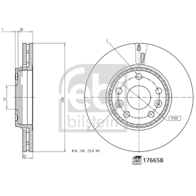 Imagen de FEBI BILSTEIN 176658 Disco de freno Eje delantero 280 26 5 108 ventilado revestido RENAULT: Kangoo II / Grand Kangoo, Express