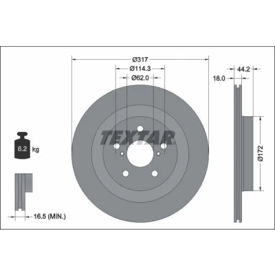 Imagen de TEXTAR 92343103 Disco de freno 317 18 05/07 114,3 ventilación interna revestido sin perno sujeción rueda, buje rueda