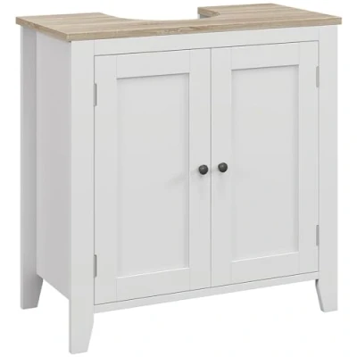 Imagen de kleankin Mueble para Debajo del Lavabo Armario con Pie Bajo 2 Puertas y Estante Ajustable Estilo Moderno 60x30x60 cm Blanco