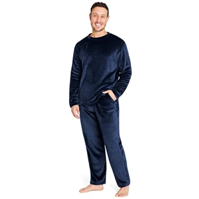 Imagen de CityComfort Pijama Hombre Invierno, Forro Polar 2 Piezas de Manga Larga, (M, Azul Marino)