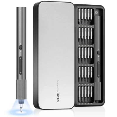 Imagen de HOTO Mini Destornillador Eléctrico 25 Puntas Magnéticas S2, Juego de Destornilladores Precisión 170RPM, 2 Ajustes Par Torsión, Pequeños para Gafas, Electrónica