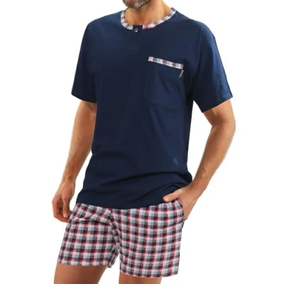 Imagen de Sesto Senso Pijamas Hombre Corto Algodon Ropa De Dormir Conjunto Camisa Manga Corta Pantalon Cortos 4XL Jasiek Azul Oscuro