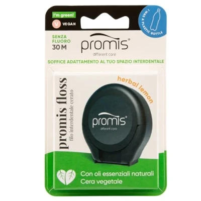 Imagen de Promis floss Hilo dental reciclado Adaptación interdental suave Probado clínicamente Aceites esenciales Libre de flúor Vegano (océano negro)
