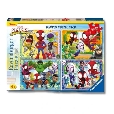 Imagen de Ravensburger puzzle Spidey y sus amigos increíbles, Marvel, infantil, 4 puzzles de 42 piezas, 4x42 Bumper Pack, para niños +4 años, Tamaño 36x26cm