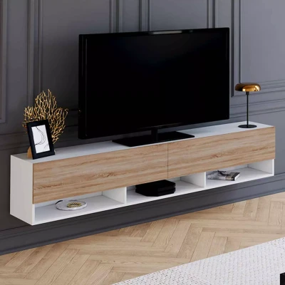 Imagen de IDMarket Elio Mueble para TV (180 cm, 2 puertas, estante, color blanco y madera