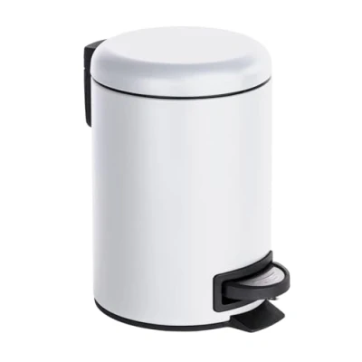 Imagen de WENKO Cubo Pedal cosméticos Leman Blanco 3L con Soporte Integrado para Bolsas de Basura