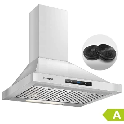 Imagen de AMZCHEF Campana extractora 60cm armario de aire circulación escape Cubierta filtro carbón activado LED acero inoxidable 3 niveles (Silver)