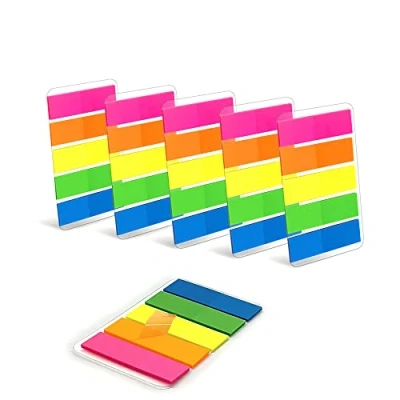 Imagen de WAYTEX 750 Marcapáginas pegatinas plastificadas 6 fundas de 5 minibloques 25 hojas color neón 45x12mm adhesivos reposicionables