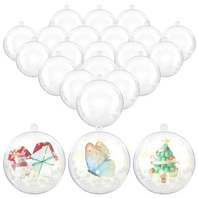 Imagen de 20 x Bolas de Navidad Forma Redonda Acrílico Transparente para Decorar el arbol (5cm) no Incluye Cuerda