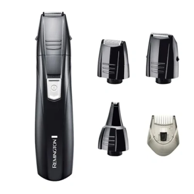 Imagen de Remington Grooming Kit PG180 Set Máquina de Afeitar, 3 Cabezales y 1 Peine, Cuchillas Acero Avanzado, Negro, Accesorios Barba, Bigote, Patillas, Nariz Orejas